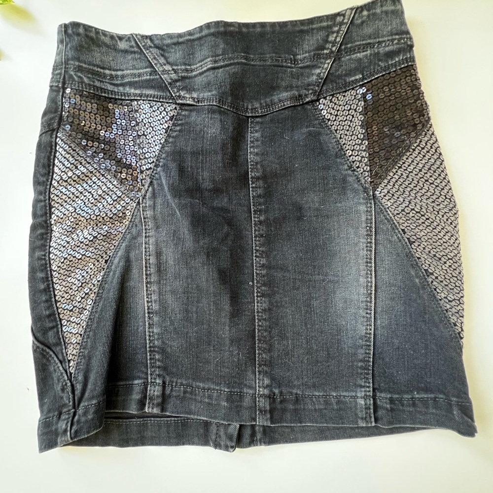 TRF Slimming Denim Pencil Skirt with sequins